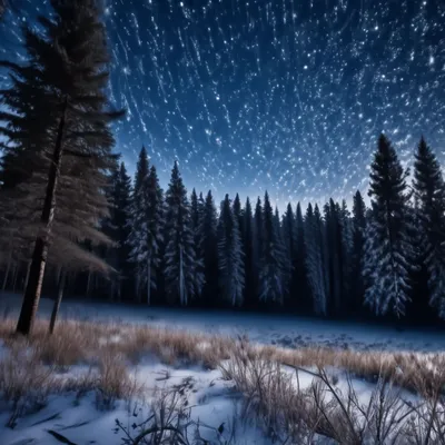 Лес зимой ночью - 72 фото