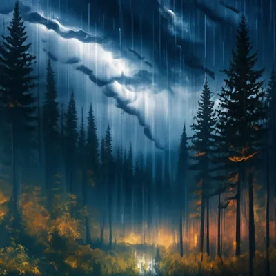 Ливень на фоне дремучего леса ночью…» — создано в Шедевруме