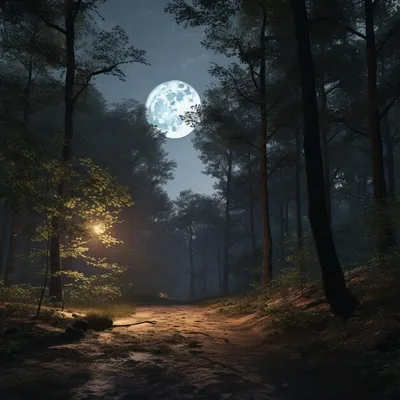 Лес ночью и при луне | Премиум Фото