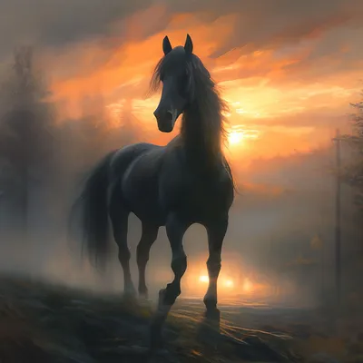 Силуэт лошади на закате | Премиум Фото