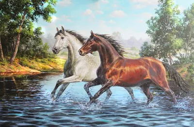 Картина 3 лошади: белая, коричневая, …» — создано в Шедевруме