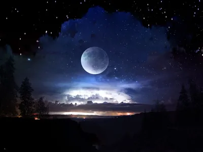 Ночное небо с луной (59 фото) - 59 фото