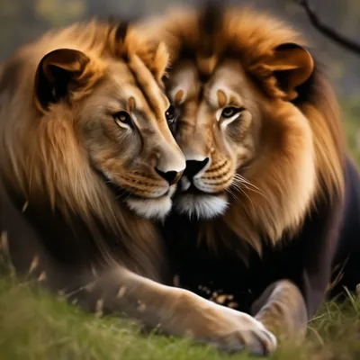 ЭкоХолст Картина Львы, черно белый арт, лев и львица любовь (2)