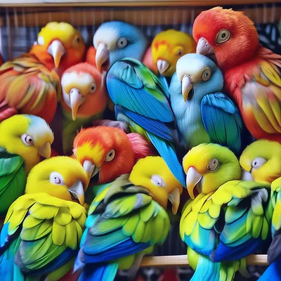 Очень много маленьких попугаев на …» — создано в Шедевруме