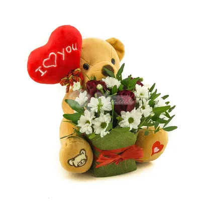 Мягкий медведь с цветами | Студия доставки цветов Азалия - Барнаул