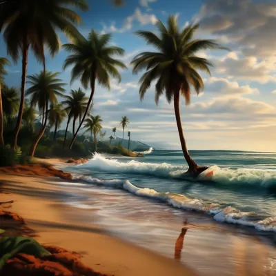 Картинка Изумрудное море пляж пальмы » Пляж » Природа » Картинки 24 -  скачать картинки бесплатно