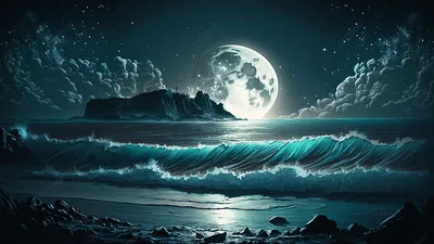 Скачать 3840x2160 море, ночь, луна, горизонт обои, картинки 4k uhd 16:9