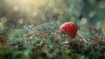 Осенью Muscaria мухомора в лесу. Лесные грибы в лесу осени. Стоковое  Изображение - изображение насчитывающей организм, муха: 205454857