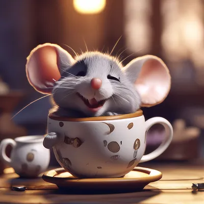 Смешная мышь соня, спит у чашки …» — создано в Шедевруме