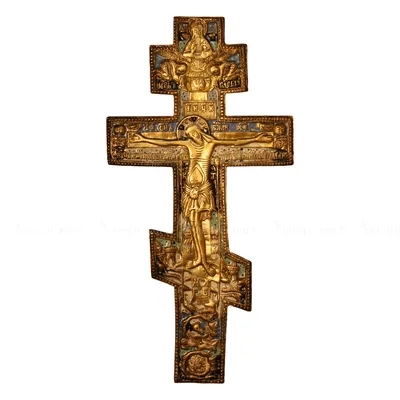 Напрестольный крест с текстом Светилена в пяти эмалях, XIX век -  Напрестольные кресты - Каталог Меднолит