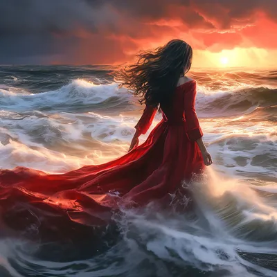 Женщина в длинном платье перед морем Стоковое Изображение - изображение  насчитывающей бобра, природа: 90409395