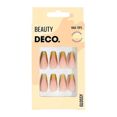 Набор накладных ногтей с клеевыми стикерами `DECO.` GLOSSY gold french (24  шт + клеевые стикеры 24 шт) купить в интернет-магазине косметики  'Подружка', артикул 196678