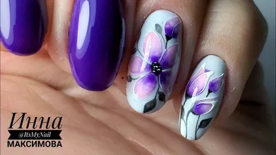 Купить Фиолетовый цветок 5D наклейки для ногтей акварель ячмень белые цветы  голиграфические листы водные наклейки для дизайна ногтей маникюр украшения  | Joom