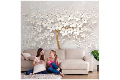 Купить Фотообои 3D дерево с белыми цветами на стену. Фото с ценой. Каталог  интернет-магазина Фотомили
