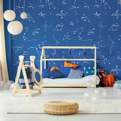 Детские космические обои синего цвета Созвездия | Купить в магазине  дизайнерских обоев Dress-wall