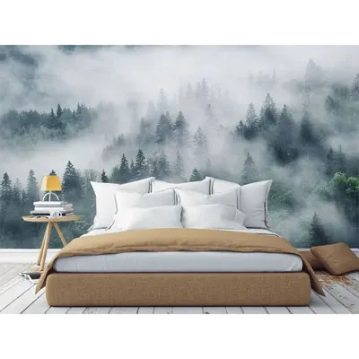 Фотообои Туман над лесом/ Красивые уютные обои на стену в интерьер комнаты/  3Д расширяющие пространство над кроватью или над столом/ На кухню в спальню  детскую зал гостиную прихожую/ размер 200х270см/ Флизелиновые -