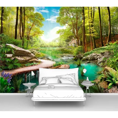 Флизелиновые фото обои природа 368 x 254 см 3д Утро в летнем зеленом лесу  (2225V8)+клей (ID#1422217711), цена: 1800 ₴, купить на Prom.ua