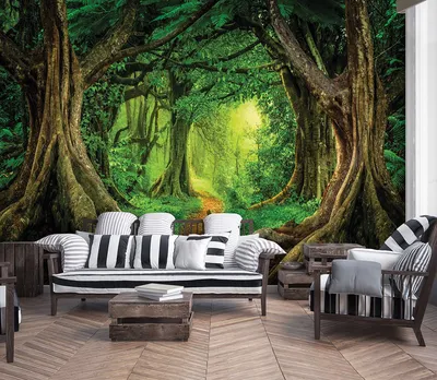 Флизелиновые 3д фото обои Природа Пейзаж 368 x 254 см Зеленый туманный лес  (13026V8)+клей (ID#1400005877), цена: 1800 ₴, купить на Prom.ua