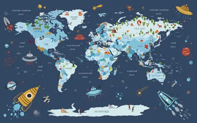 Детские обои карта мира на кирпичном фоне | Bohowall