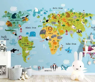 Фотообои Новая детская карта мира Nru94290 купить на заказ в  интернет-магазине