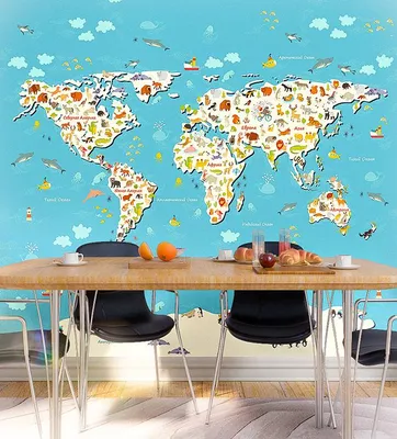 Фотообои Карта мира детская на русском языке с шарами и самолетами в  пастельных цветах артикул Dm-123 купить в Оренбург|;|9 | интернет-магазин  ArtFresco