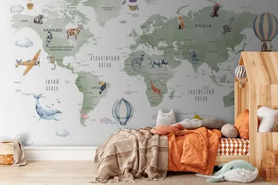 3D Фотообои «Карта мира для детской в серых тонах» - купить в Москве, цена  в Интернет-магазине Обои 3D