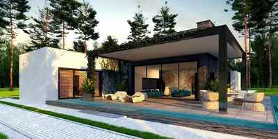 Проект одноэтажного дома с плоской крышей D370 | Каталог проектов Домамо