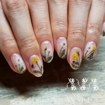 Весенний маникюр одуванчики на ногтях | Dandelion nail art, Flower nails,  Dream nails