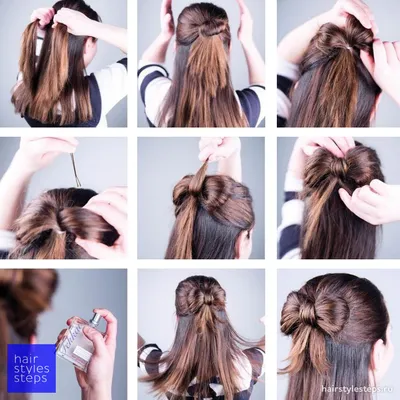 Прическа бант на длинных полураспущенных волосах | Hairstyle Steps l Сайт о  прическах