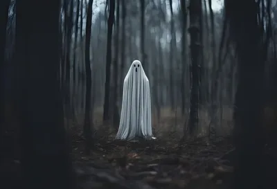 Мрачный призрак, стоящий на земле в лесу 3 | Премиум Фото