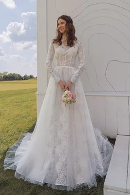 кружевное свадебное платье с длинным рукавом Jozi Марли | Купить свадебное  платье в салоне Валенсия (Москва)
