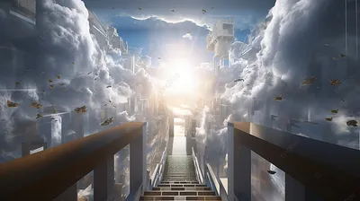 небо ворота лестница мультфильм фон, врата рая, небесная лестница, вход в  рай фон картинки и Фото для бесплатной загрузки