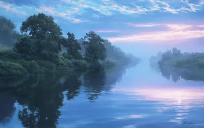 Ранний рассвет над рекой, красиво, …» — создано в Шедевруме