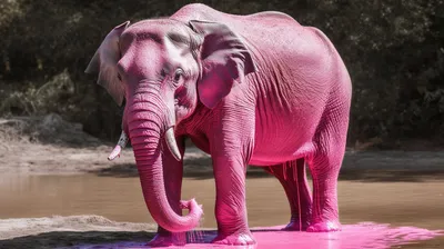 слона с розовым пигментом преследует речная вода, розовый слон картинки,  слон, Африканский слон фон картинки и Фото для бесплатной загрузки