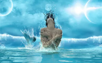 Заплывы русалки в воде Peeking из утесов Стоковое Фото - изображение  насчитывающей природа, русалка: 134155220
