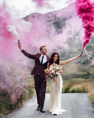 свадебная фотосессия, свадебный, цветной дым фотосессия, любовь зимой, цветной  дым на свадьбу - The-wedding.ru
