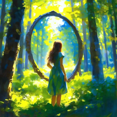 Девушка в лесу держит перед собою …» — создано в Шедевруме