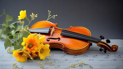 Скрипка в огне,рядом цветы, красиво…» — создано в Шедевруме