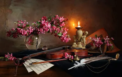 Скрипка украшена цветами - ePuzzle фотоголоволомка