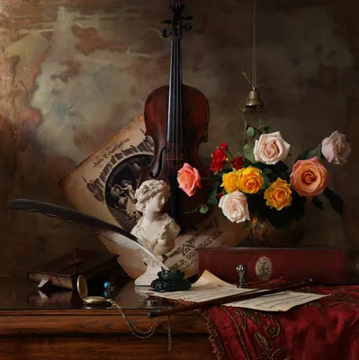 Фотографии скрипка Ноты роза Цветы