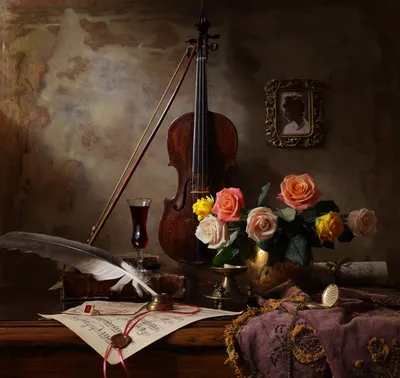 Картина по номерам \"Цветы и скрипка\"