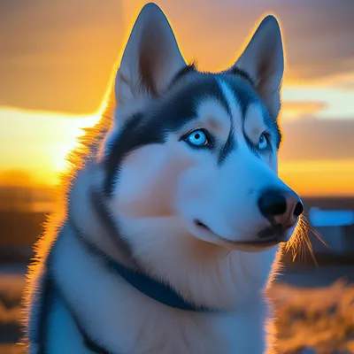 Собака Хаски с голубыми глазами» — создано в Шедевруме