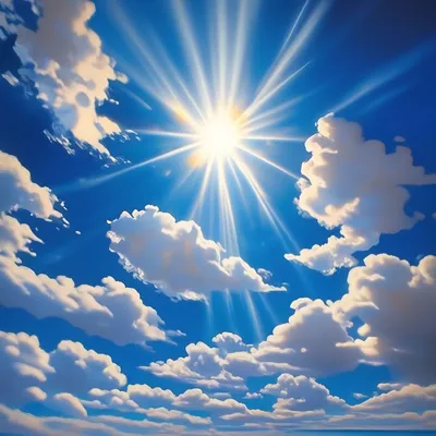 Фото Яркое солнце в голубом облачном небе