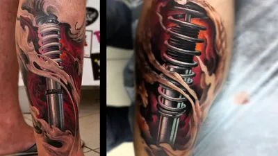 Татуировка мужская биомеханика на предплечье шестерни 4037 | Art of Pain