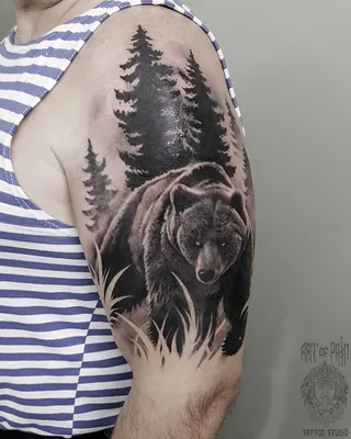 Татуировка медведя на спине Тату на спине Тату медведь