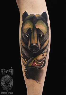 Татуировка мужская реализм на плече медведь в лесу 3389 | Art of Pain