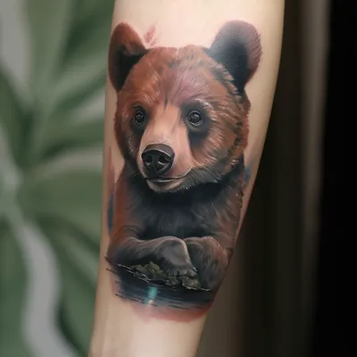 Мужская тату медведь на голени. Сделать тату у мастера Вики салон PlayPain.