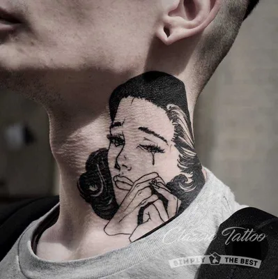 Татуировка мужская каллиграфия на шее надпись 4006 | Art of Pain