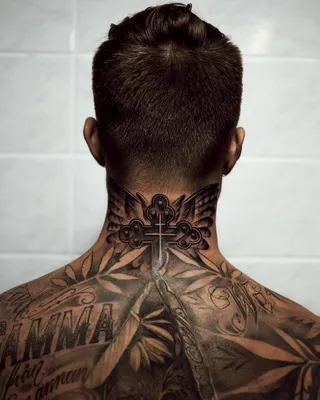 Татуировка мужская графика на шее черный узор 2832 | Art of Pain