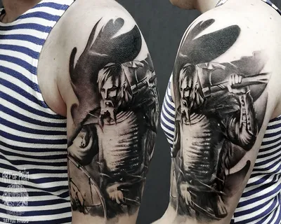 MMS tattoo Временная переводная татуировка рыцарь-воин меч